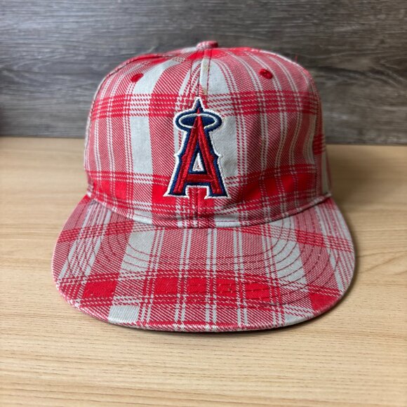 Anaheim Angels Hat Cap Strap Back Red Gray Plaid MLB Baseball Adjustable - Picture 1 of 9